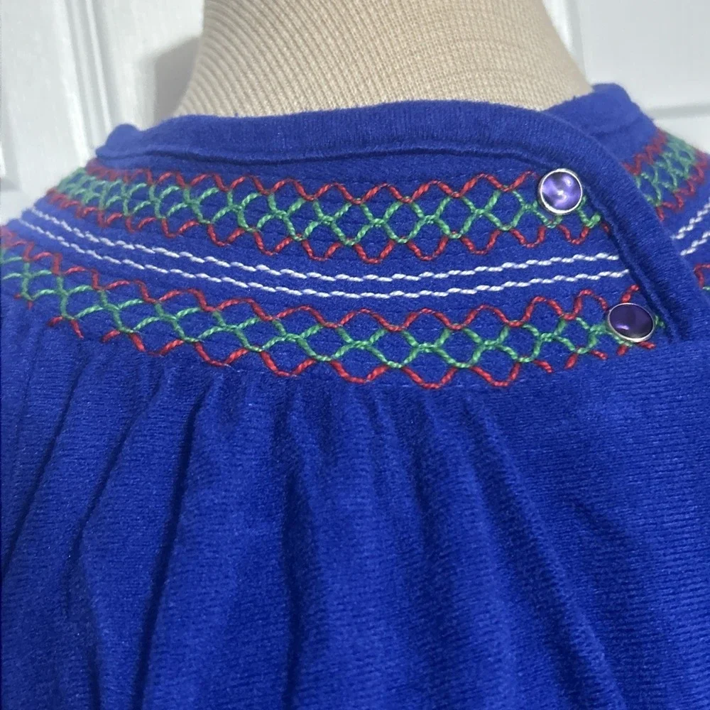 Vintage 70/80's Retro Blue House Dress Robe Lounger Boho Folk  Granny Front Snap